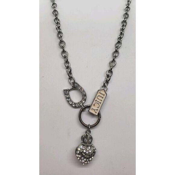 Vintage Y2K Juicy Couture Charm Necklace Puffy Heart Crown Horseshoe Long Chain - Picture 1 of 8